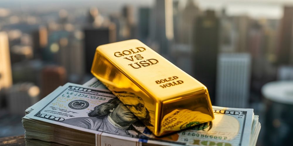 A financial strategy flowchart showing how to move savings from a volatile currency into stable assets like gold, real estate, and stocks.